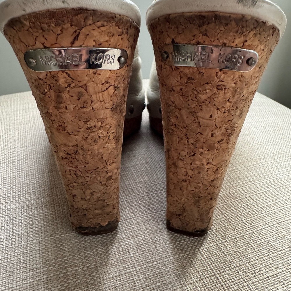 Michael Kors White Wedge Sandals with Cork Heel - Picture 4 of 5